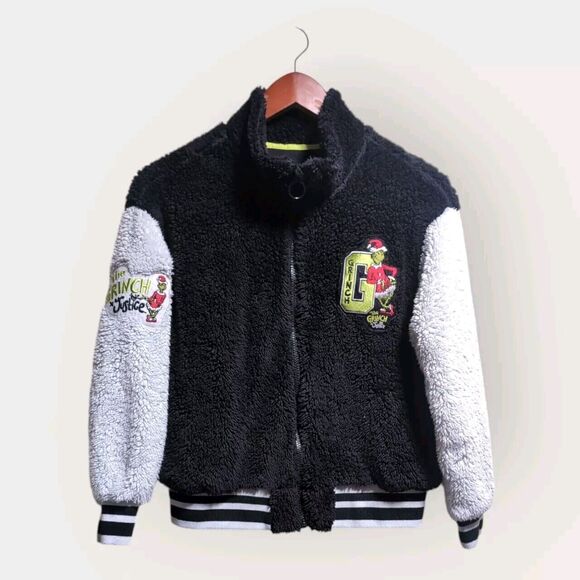 Justice Other - Justice Grinch Varsity Letterman Jacket Youth Medium Sz 10 Sherpa Deep Pile